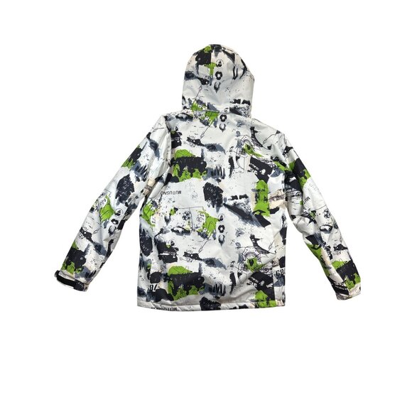 Mutu Snow Ski Coat Mens XL White Green Black Skull Abstract Detachable Hood - Picture 2 of 15